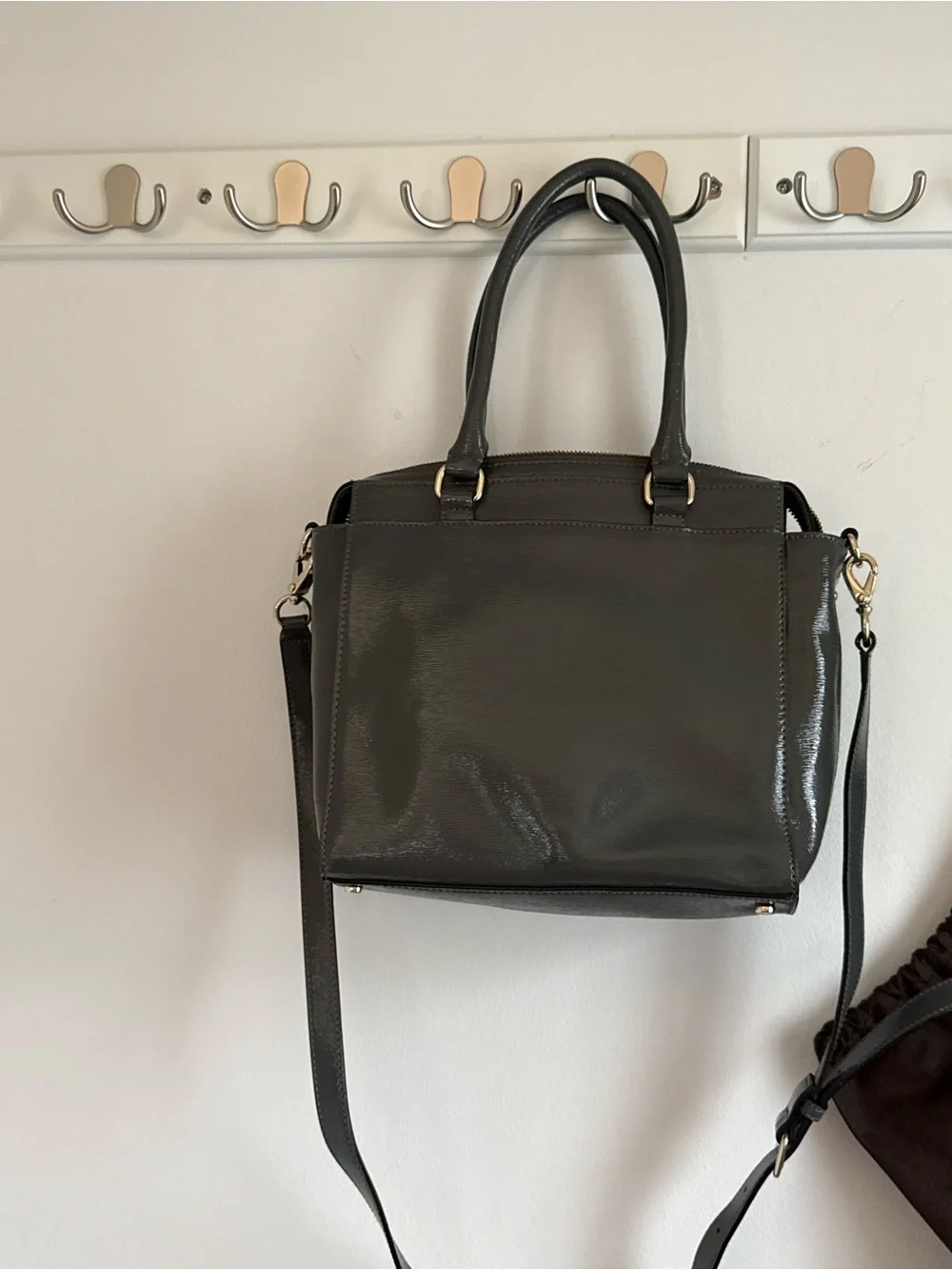 kate spade Gray Patent Satchel with Bow Accent and dust bag